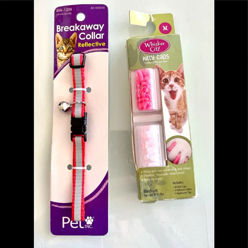 WHISKER CITY 40 KITTY CAPS & BREAKAWAY ADJUSTABLE CAT COLLAR REFLECTIVE NEW